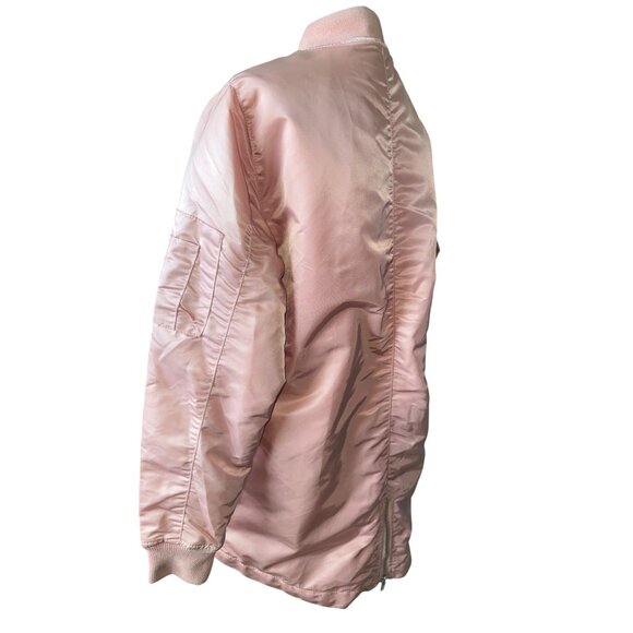 SOHO BABE Bomber Jacket Pink Longline Bomber Ribbed Collar & Cuffs Pockets Large - Picture 5 of 8